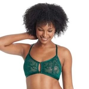 Auden Women's Green Floral Mesh Front Clasp Adjustable Straps Bralette Size XS
